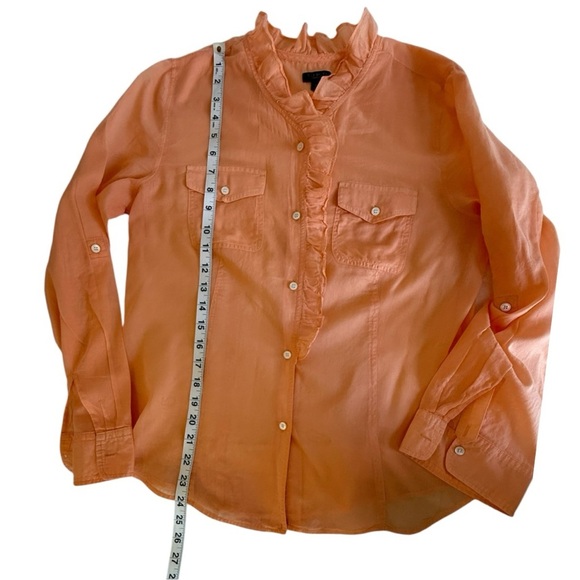 Talbots W’s Cotton Semi-Sheer Ruffle Blouse 10 Orange Long Sleeve Button Down - Picture 8 of 8
